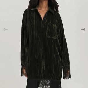 Something Navy Green Velvet Fringe Dress